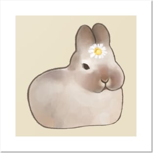 brown bunny rabbit with a daisy on its head Posters and Art